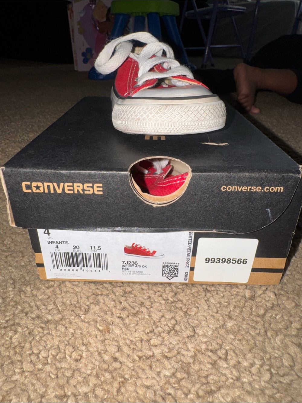 Converse Kids Red Low Top Canvas Sneakers with White Laces
